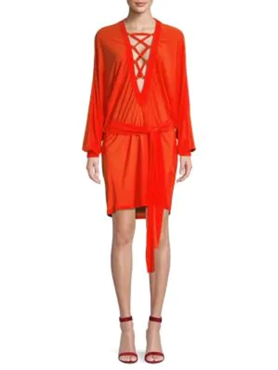 Balmain Lace-up Shift Dress In Orange