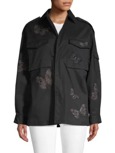 Valentino Embroidered Cotton-blend Jacket In Nero