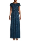 ADRIANNA PAPELL SEQUIN SHORT-SLEEVE GOWN,0400011308192