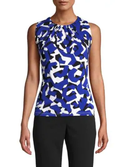 Calvin Klein Collection Printed Pleated Neck Tank In Capri