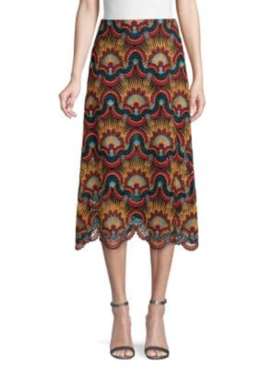 Valentino Embroidered Midi Skirt In Star Strip