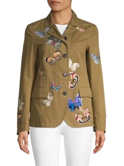 Valentino Embroidered Cotton-blend Coat In Army