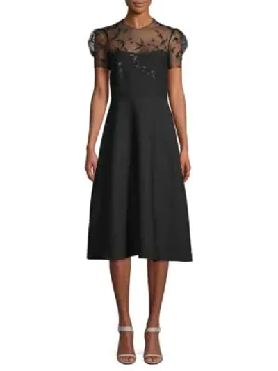 Valentino Illusion Wool-blend A-line Dress In Nero
