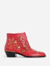 Chloé Susanna Low Heels Ankle Boots In Red Leather In Red