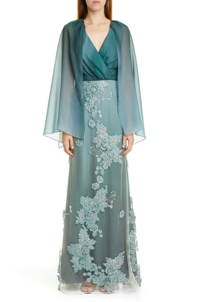 Patbo Ombre Cape Effect Gown In Jade