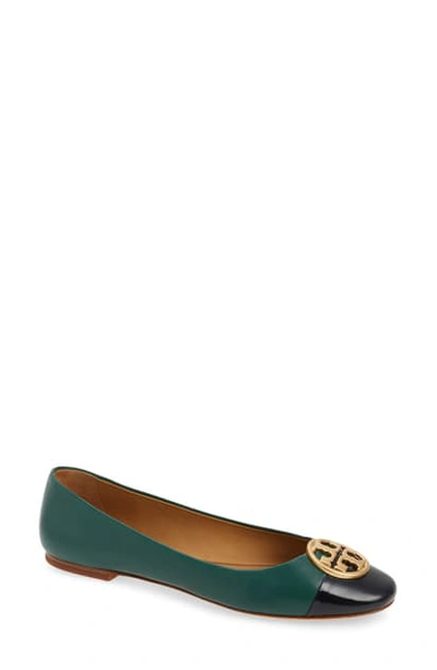 Tory Burch Chelsea Cap Toe Ballet Flat In Malachite/ Perfect Navy