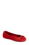Tory Burch Mini Travel Suede Ballet Flats In Ruby Red