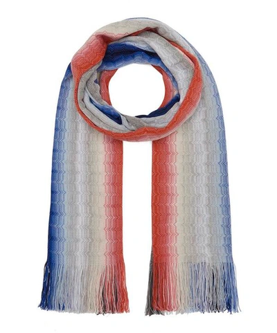 Missoni Blurred Stripe Knitted Wool-blend Scarf In Blue