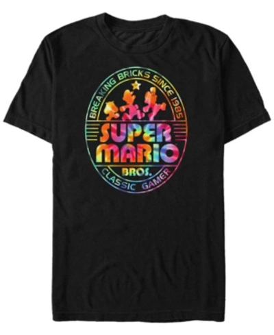 Nintendo Men's Super Mario Rainbow Tie-dye Breaking Bricks Short Sleeve T-shirt In Black