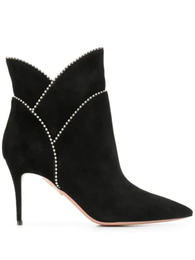 Aquazzura Black Suede Ankle Boots With Studs