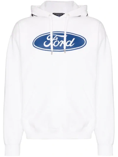 Versace X Ford Logo Print Hoodie In White