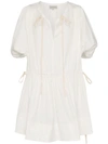 LEE MATHEWS LEE MATHEWS ELISE V NECK TUNIC MINI DRESS - 白色