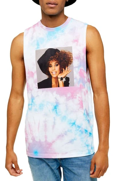 Topman Whitney Houston Tie Dye Sleeveless T-shirt In White Multi