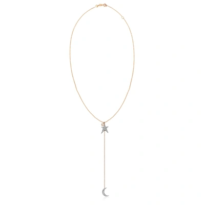 Kismet By Milka 14ct Rose Gold And Diamond Struck Star Chain Moon Lariat Necklace