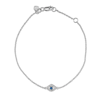 Sydney Evan 14ct White Gold And Blue Sapphire Evil Eye Set Bracelet