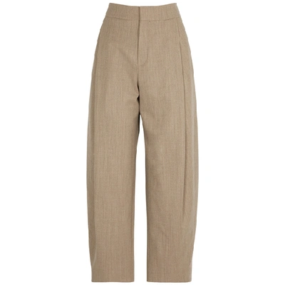 Chloé Pleated Virgin Wool-blend Cropped Trousers In Beige