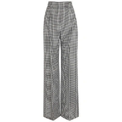 Alexander Mcqueen Houndstooth Wide-leg Wool Trousers In Black