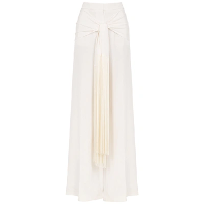 Stella Mccartney Ivory Fringed Wide-leg Silk Trousers In Natural