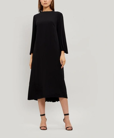 Valentino Double-faced Viscose Pleated Dress In Black