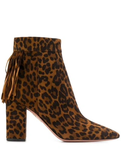 Aquazzura Leopard Suede Leather Ankle Boots In Animal Print