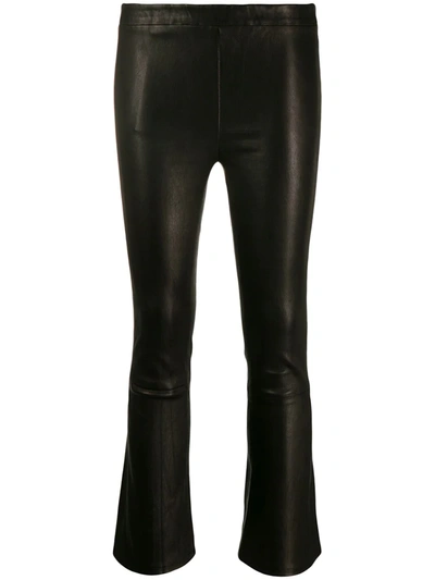 J Brand Selena Mid Rise Cropped Leather Trousers In Black