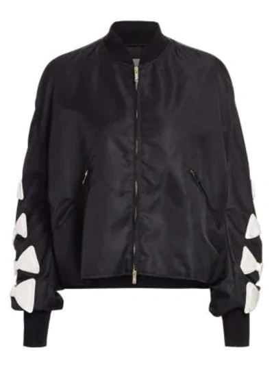 Valentino Bow Sleeve Bomber Jacket In Ivory Black