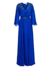 Ahluwalia Embroidered Flutter-sleeve Silk Gown In Cobalt