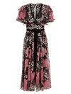 Marchesa Notte Floral Flutter-sleeve Dress In Rose