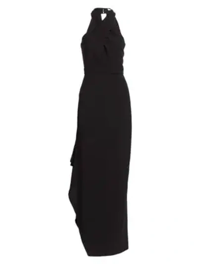 Halston Heritage Crepe Halterneck Gown In Black