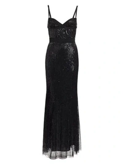 Amen Sequin Embroidered Thin Strap Gown In Black