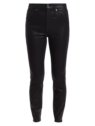 7 For All Mankind High Rise Ankle Skinny Jeans In Slim Illusion Luxe Black In Rinsed Black