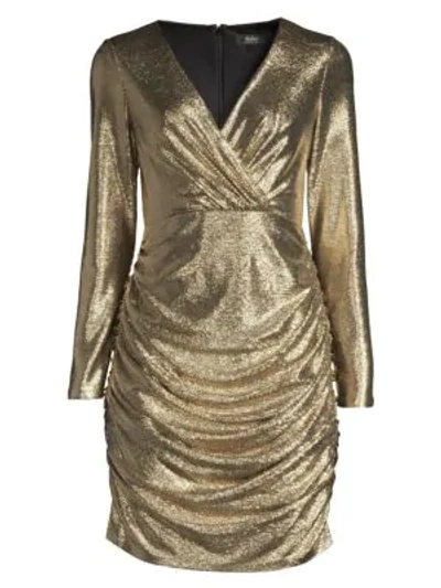 Aidan Mattox Foiled Jersey Cocktail Dress In Metallic Gold