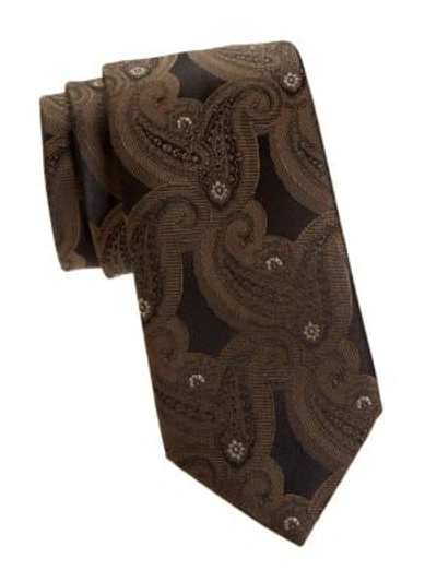 Brioni Men's Paisley Print Silk Tie In Midnight Brown