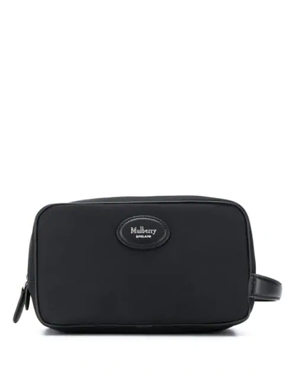 Mulberry Leather-trimmed Nylon Wash Bag In Black