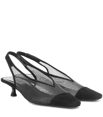 By Far Kendall Suede-trimmed Mesh Slingback Pumps In Black