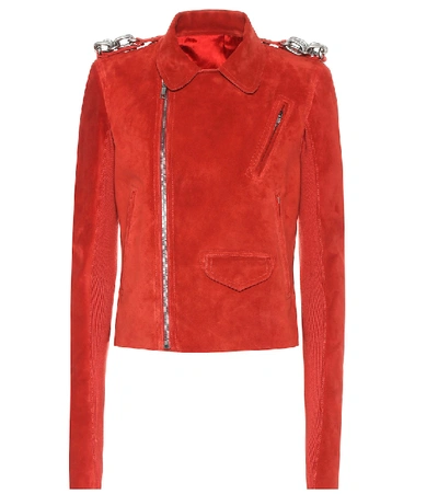 Rick Owens Suede Biker Jacket In Red