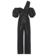 Self-portrait Asymmetrical Neck Taffeta Crop Jumpsuit In Black