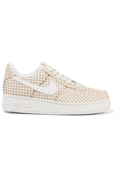 Nike Air Force 1 Leather And Pvc-trimmed Gingham Canvas Sneakers In Beige