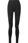 ALO YOGA MOTO MESH-TRIMMED STRETCH LEGGINGS