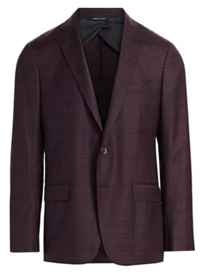 Saks Fifth Avenue Collection Check Wool Sportcoat In Burgundy Navy
