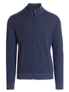 Saks Fifth Avenue Collection Knit Wool-blend Zipper Sweater In Blue