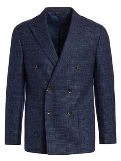 Saks Fifth Avenue Collection Textured Double Breasted Sport Coat In Blue