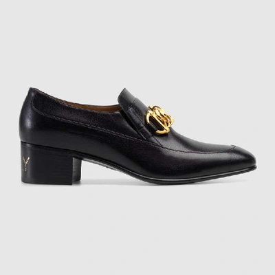 Gucci Mens Black Ebal Chain-embellished Studded Leather Loafers 9