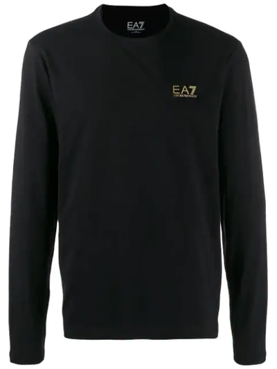 Ea7 Pullover Stretch-cotton Sweatshirt In Black