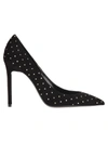 Saint Laurent Anja Crystal-embellished Point-toe Velvet Pumps In Black