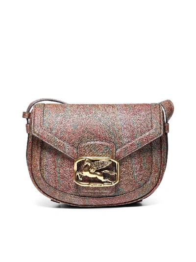 Etro Pegaso Md Coated Canvas Shoulder Bag In Bordeaux