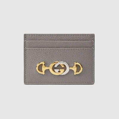 Gucci Zumi Grainy Leather Card Case In Dusty Grey