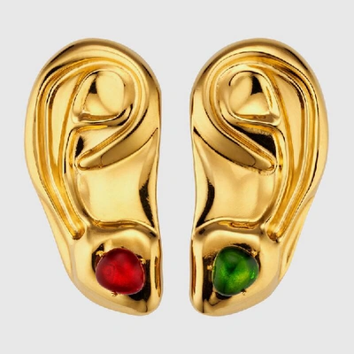 Gucci Metal Ear Brooches With Cabochon Stones In Undefined