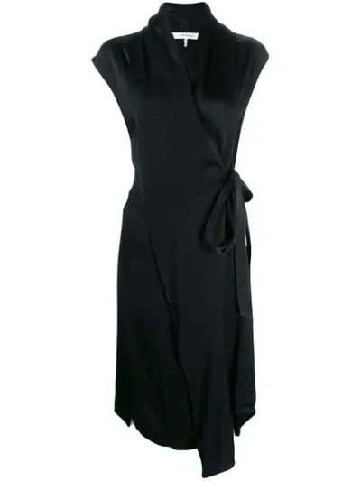 Frame Ibiza Silk Satin Midi Wrap Dress In Black
