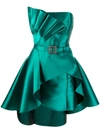 ALBERTA FERRETTI ALBERTA FERRETTI PLEATED DETAIL SATIN COCKTAIL DRESS - 绿色